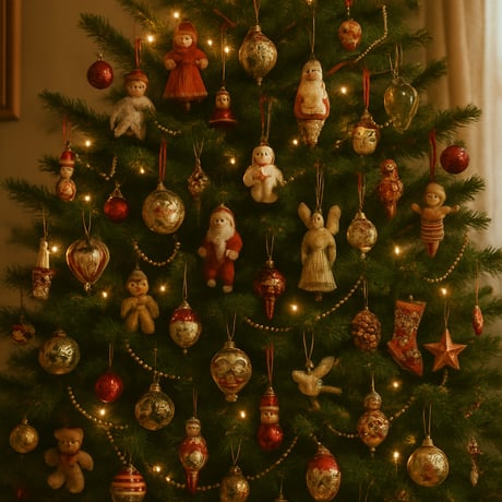 real pine christmas tree that has vintage ornaments  heirlooms that is nostalgic meaningful layered-1