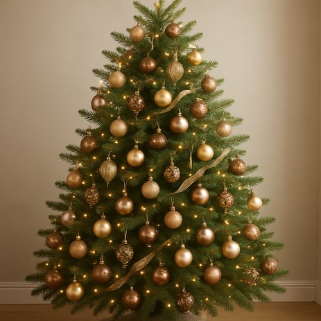 real pine christmas tree with champagne bronze and copper and is glamorous but subtle-1