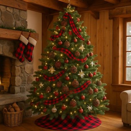 real pine plaid  natural woods cozy rustic lodgeinspired christmas tree great for homes with wood beams stone fireplaces warm homey holiday feel