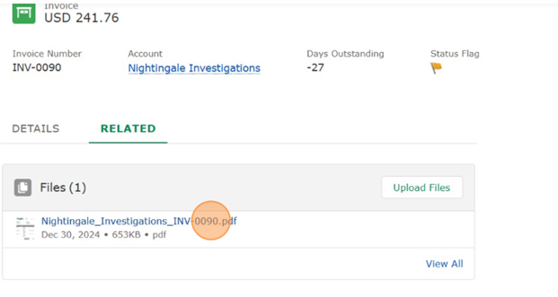Related section showing the generated invoice PDF