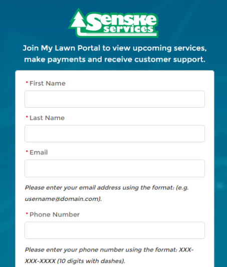 Customer Portal registration form before selecting "Register"