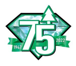 Senske 75th anniversary logo. 75 on top of diamond